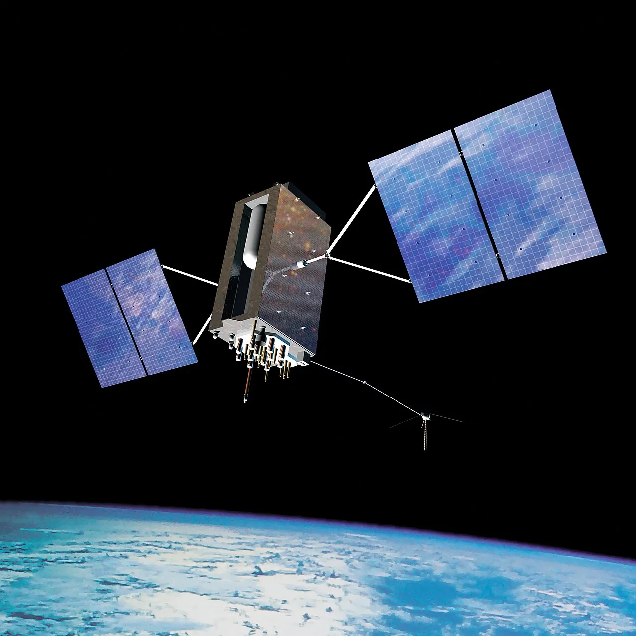 Ilustrasi satelit navigasi yang mengorbit bumi untuk sistem pemetaan global